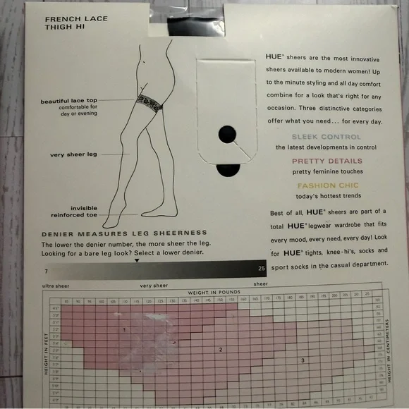 Hue French Lace Thigh High Stockings Black & Beige Shee 15 Denier 5971 PLUS Sz 3 - Picture 7 of 7